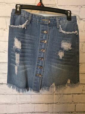 Floral Blooming Blue Jean Mini Skirt
